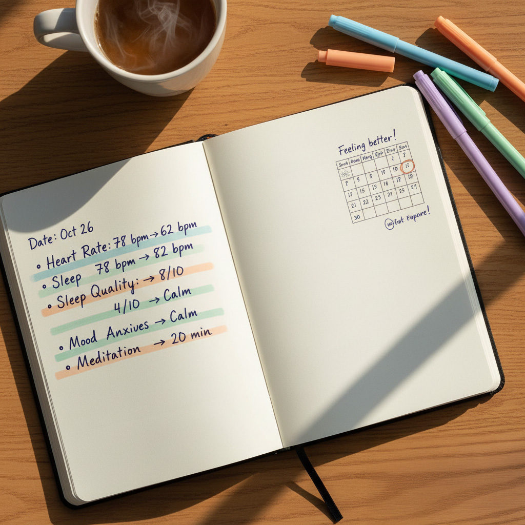 Research journal with tracked metrics showing Love Frequency Wave transformation data